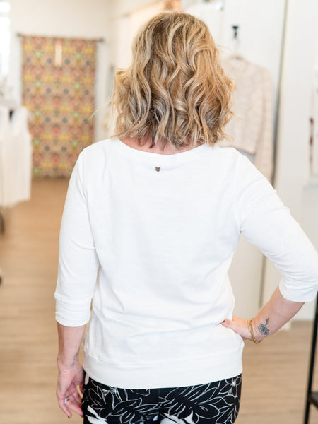 Classic 3/4 Sleeve Knit Top Creme by Renuar