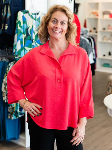 Button-Front Popover Blouse Terracota by Renuar