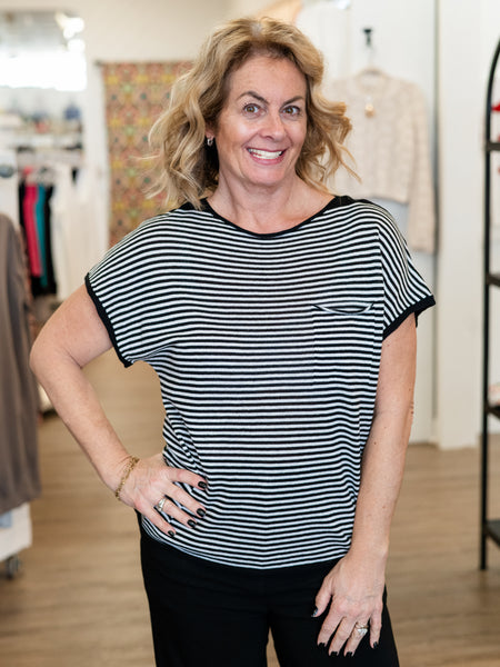 Black & White Stripe Boxy Sweater Tee by Renuar