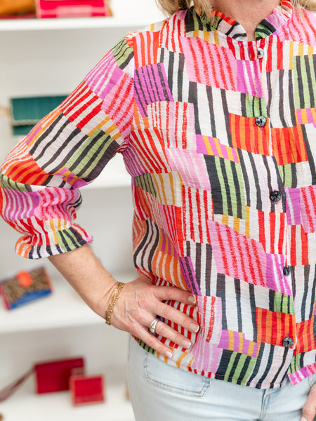 Multicolor Patchwork Print Shirt by Trisha Tyler
