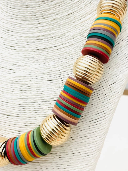 Multi-Blend Fall Vinyl Disk Necklace by Two Forty Two