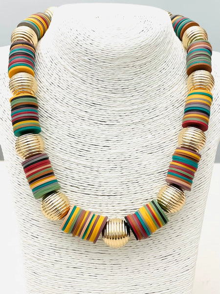 Multi-Blend Fall Vinyl Disk Necklace by Two Forty Two