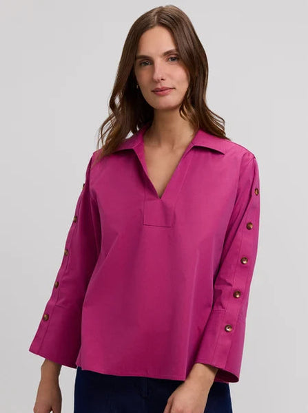 Lainey 3/4 Button Popover Shirt Pomegranate by Foxcroft
