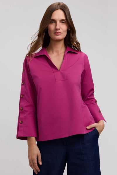 Lainey 3/4 Button Popover Shirt Pomegranate by Foxcroft