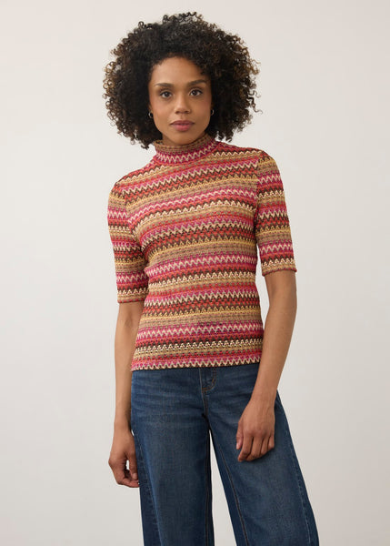 Elbow Sleeve Mock Neck Top Multi by FDJ