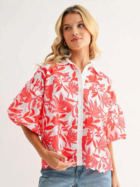Jinny Top Coral/White by Joh Apparel
