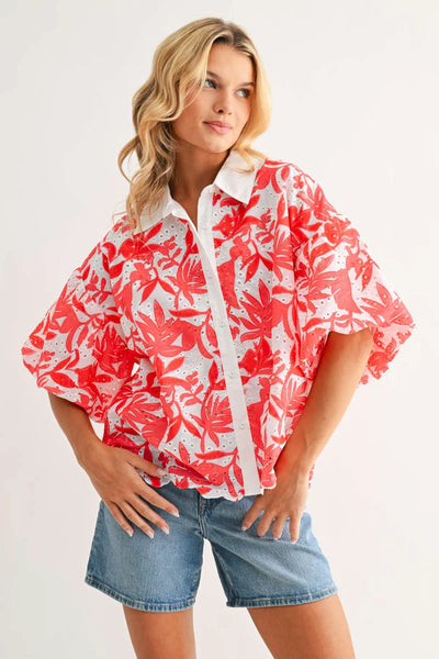 Jinny Top Coral/White by Joh Apparel