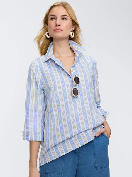 Therese Multi Seersucker 3/4 Sleeve Popover Shirt by Foxcroft