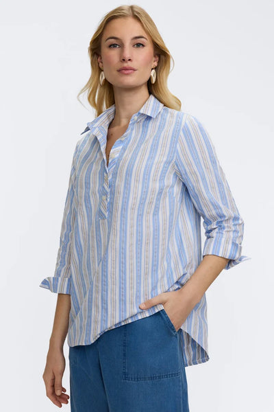 Therese Multi Seersucker 3/4 Sleeve Popover Shirt by Foxcroft