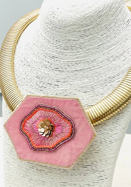 Hand-Beaded Pendant Collar Pink by Two Forty Two