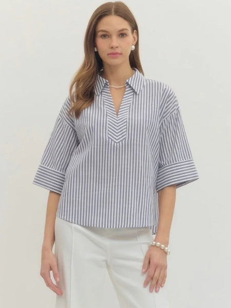 Classic Stripe Top Navy by Entro