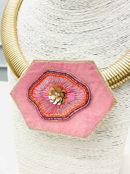 Hand-Beaded Pendant Collar Pink by Two Forty Two