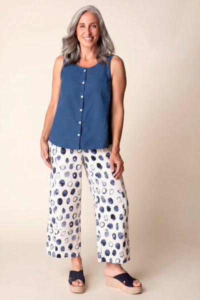 Linen Dot Seamed Crop Pant White by Habitat
