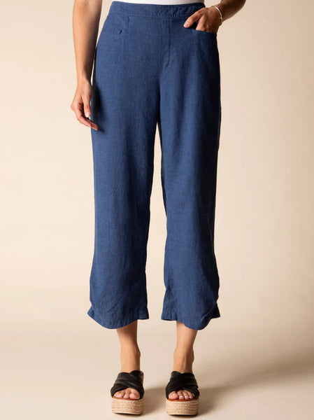 Linen Solid Pleat Button Capri Navy by Habitat