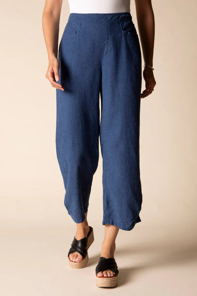 Linen Solid Pleat Button Capri Navy by Habitat