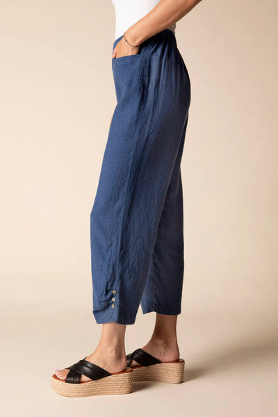 Linen Solid Pleat Button Capri Navy by Habitat