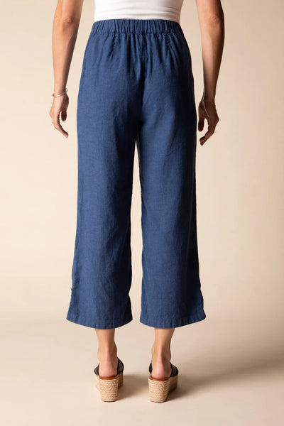 Linen Solid Pleat Button Capri Navy by Habitat