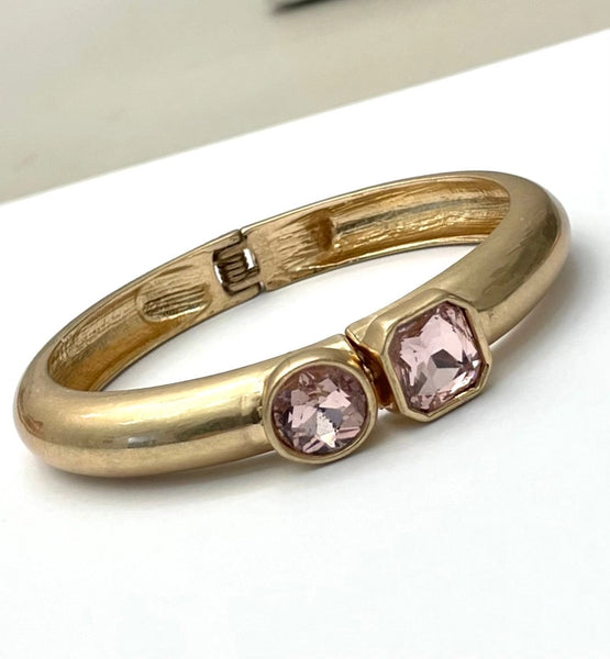 Double Stone Hinge Bangle Bracelet Pink by Two Forty Two