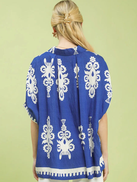Cobalt Blue Button Front Blouse by Umgee