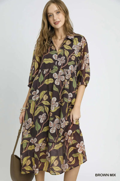 Floral Midi Dress Brown Mix by Umgee