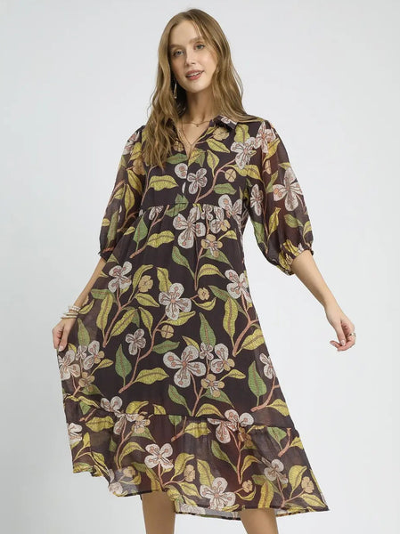 Floral Midi Dress Brown Mix by Umgee