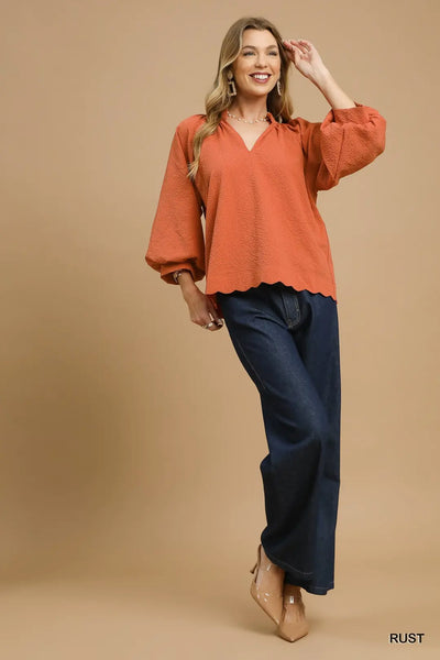 Scalloped Hem Top Rust by Umgee