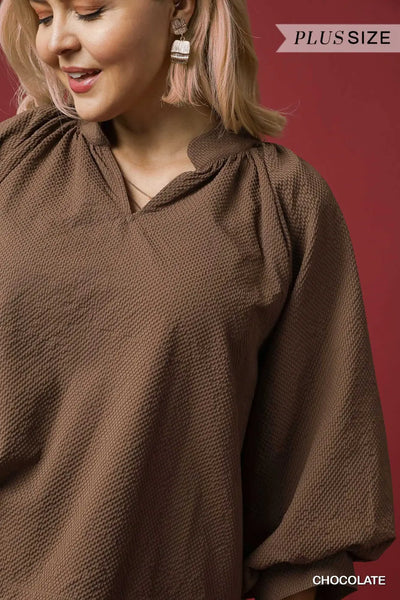 3/4 Balloon Sleeve Top Chocolate by Umgee