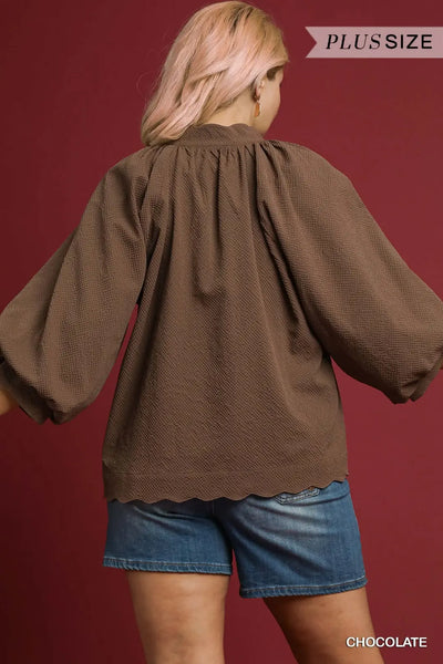 3/4 Balloon Sleeve Top Chocolate by Umgee