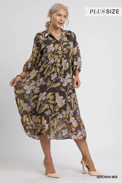 Floral Midi Dress Brown Mix by Umgee