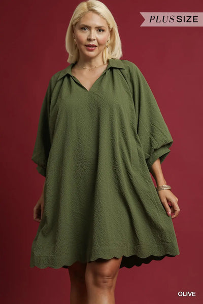 Scalloped Hem Dress Olive by Umgee