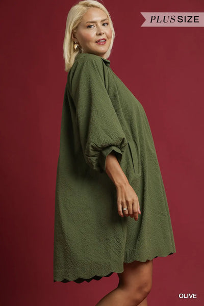 Scalloped Hem Dress Olive by Umgee
