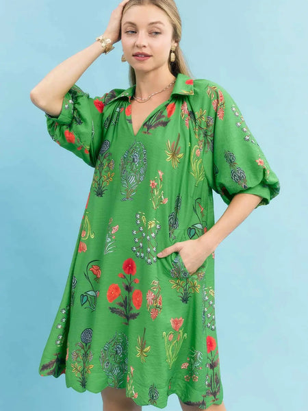 Floral Print Dress Green Mix by Umgee