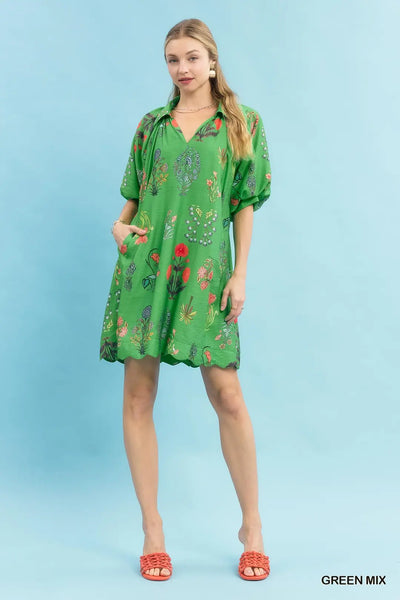 Floral Print Dress Green Mix by Umgee