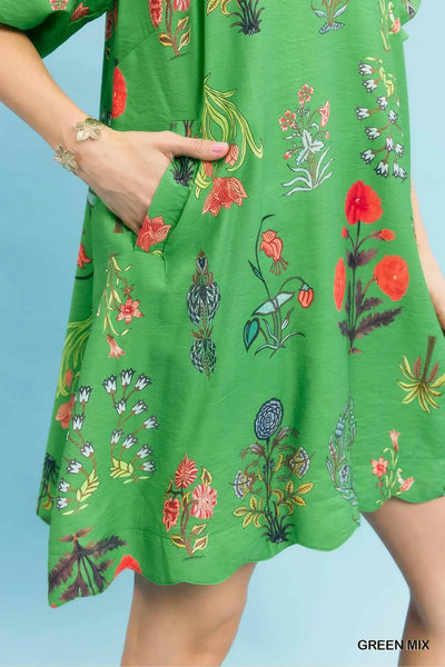 Floral Print Dress Green Mix by Umgee