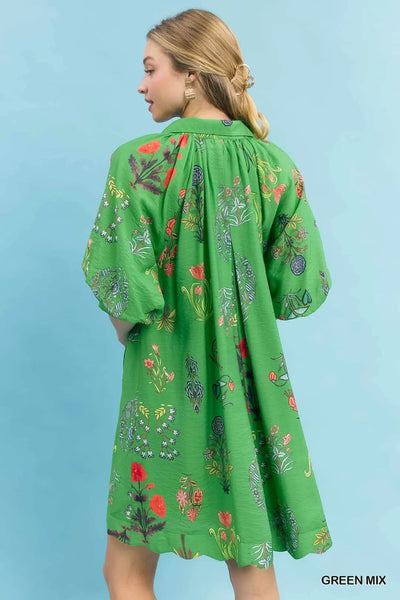 Floral Print Dress Green Mix by Umgee