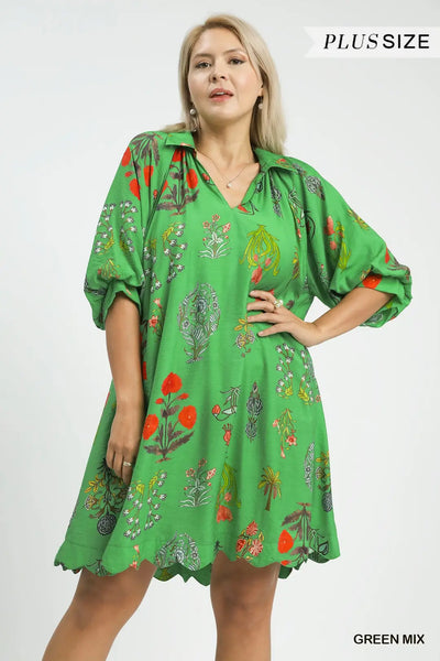 Floral Print Dress Green Mix by Umgee