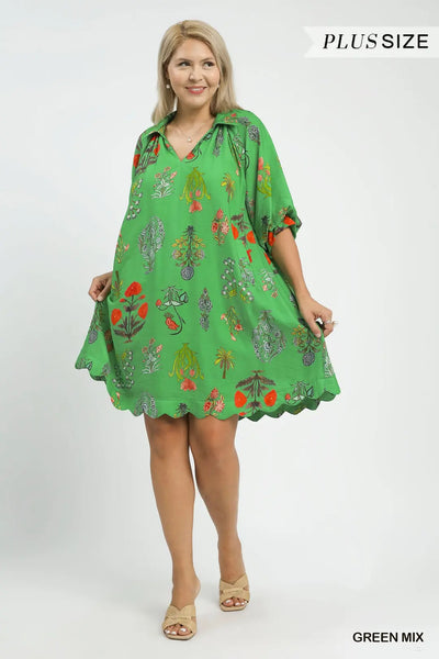 Floral Print Dress Green Mix by Umgee