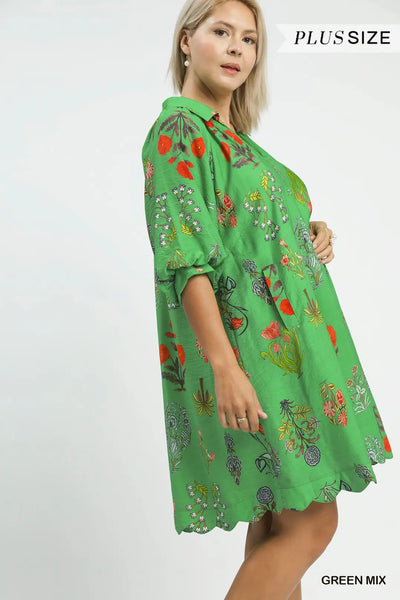 Floral Print Dress Green Mix by Umgee