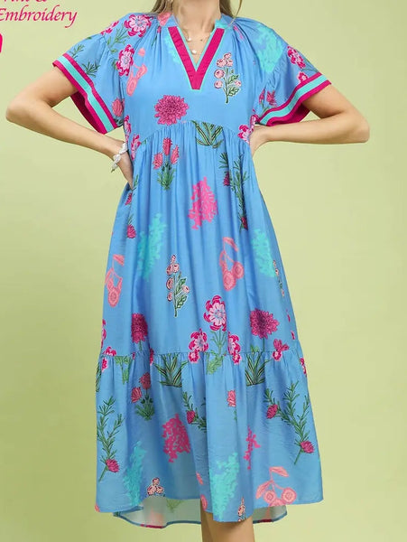 Floral Print Midid Peri Blue by Umgee