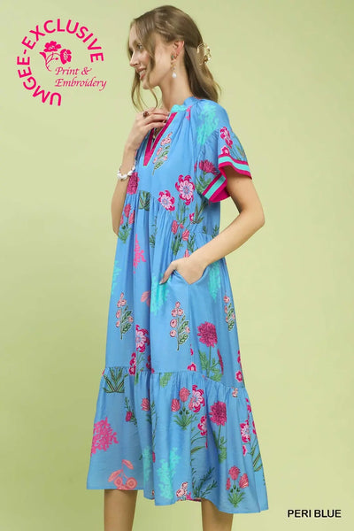 Floral Print Midid Peri Blue by Umgee