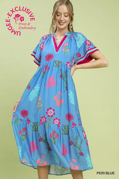 Floral Print Midid Peri Blue by Umgee