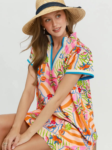 Tangerine Mix Tropical Print Dress by Umgee