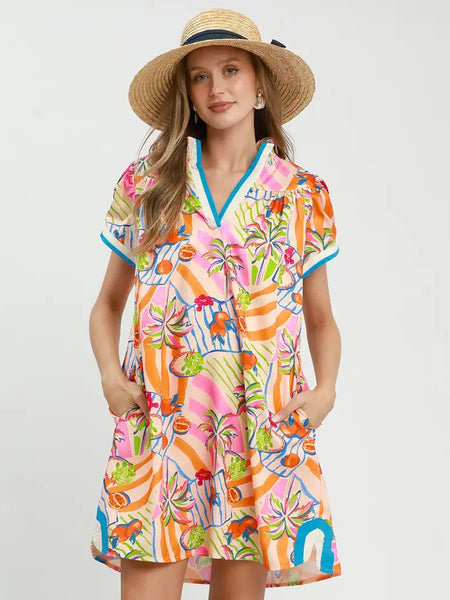 Tangerine Mix Tropical Print Dress by Umgee