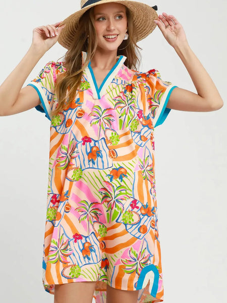 Tangerine Mix Tropical Print Dress by Umgee