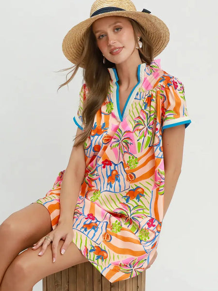 Tangerine Mix Tropical Print Dress by Umgee