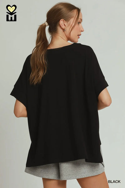 Solid Dolman Sleeve Top Black by Umgee