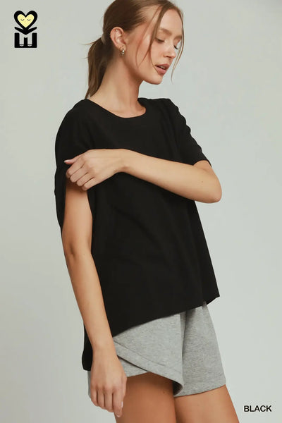 Solid Dolman Sleeve Top Black by Umgee