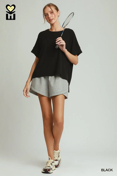 Solid Dolman Sleeve Top Black by Umgee
