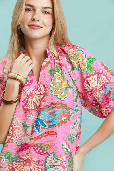 Pink Mix Floral Scallop Hem Top by Umgee