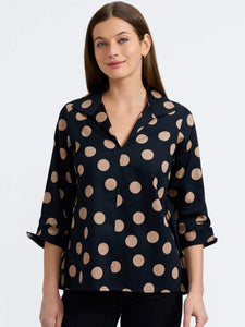 Agnes Polka Dot 3/4 Sleeve Shirt Black/Almond by Foxcroft
